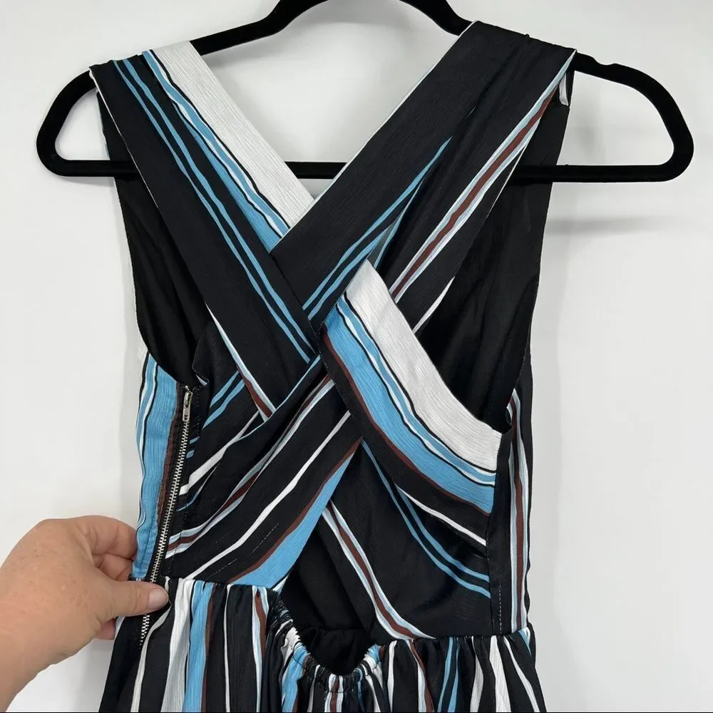 L'ATISTE Multi Striped Cutout Criss-cross A-Line Woven V-neck Sleeveless Dress - Picture 7 of 16